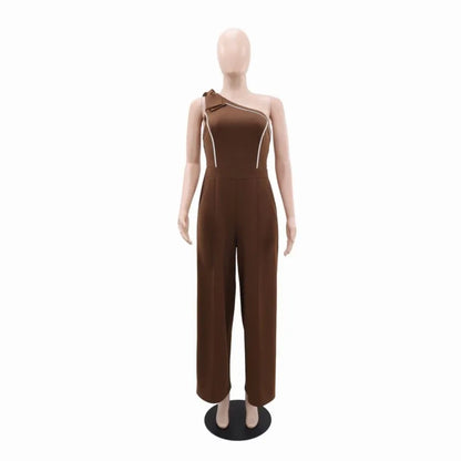 Women Jumpsuits For Spring Summer Sleeveless One Shoulder Bow Loose Fashion Streetwear Overalls Solid Wide Leg Pants Trousers