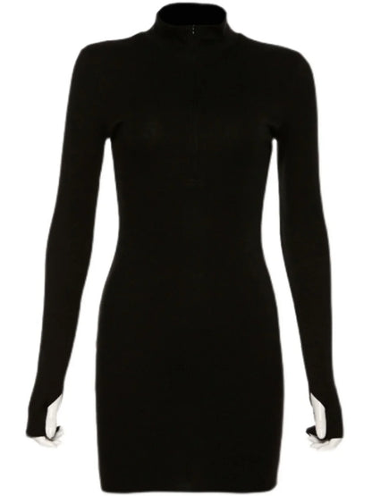 Slim Fit Chic Street Sle Long Sve Stand Collar ort Dr Women's High Waist Bodycon Dr Polyester Spandex Blend