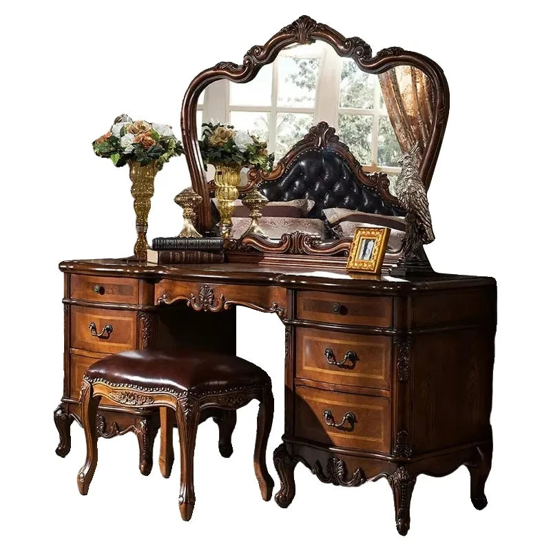 Dark Cherry Vanity Set - Luxurious Modern Hollywood Style with Mirror & Cushioned Stool