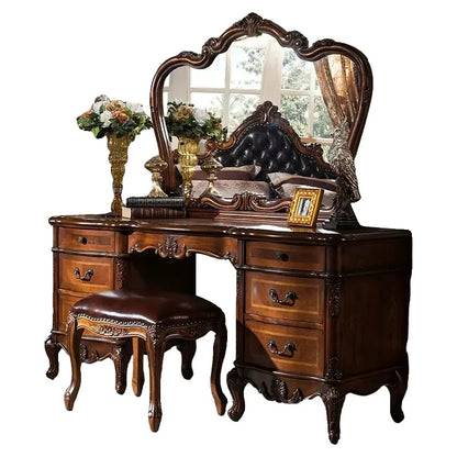 Dark Cherry Vanity Set - Luxurious Modern Hollywood Style with Mirror & Cushioned Stool