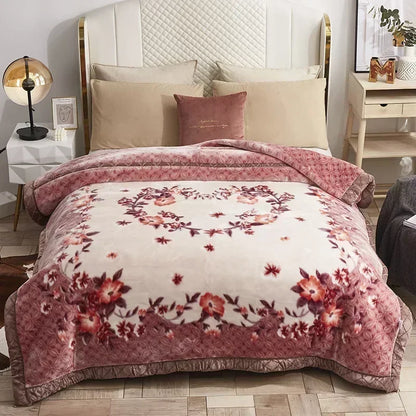 Korean Raschel 2-Ply Heavy Fleece Blanket, 78x90 Queen Size Reversible Geometric Plush Blanket