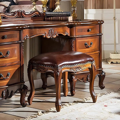 Dark Cherry Vanity Set - Luxurious Modern Hollywood Style with Mirror & Cushioned Stool