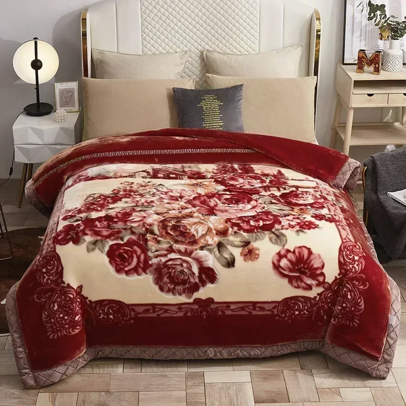 Korean Raschel 2-Ply Heavy Fleece Blanket, 78x90 Queen Size Reversible Geometric Plush Blanket