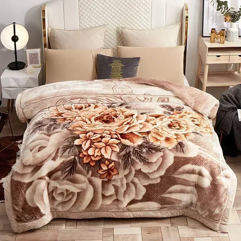 Korean Raschel 2-Ply Heavy Fleece Blanket, 78x90 Queen Size Reversible Geometric Plush Blanket