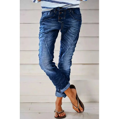 Jeans for Women Drawstring Elastic-waisted Jeans Casual Button Baggy Jeans Women Trousers Straight Women Wide-leg Pants Slouchy