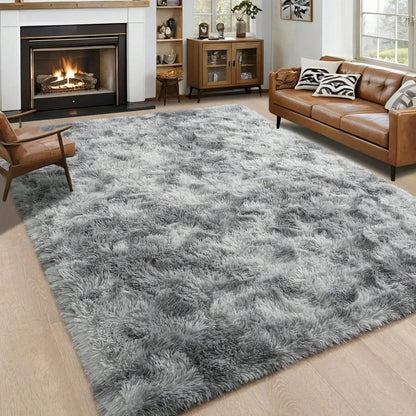 Fluffy Shag Area Rug - Abstract Tie-Dye Design with Non-Slip Backing for Cozy Comfort