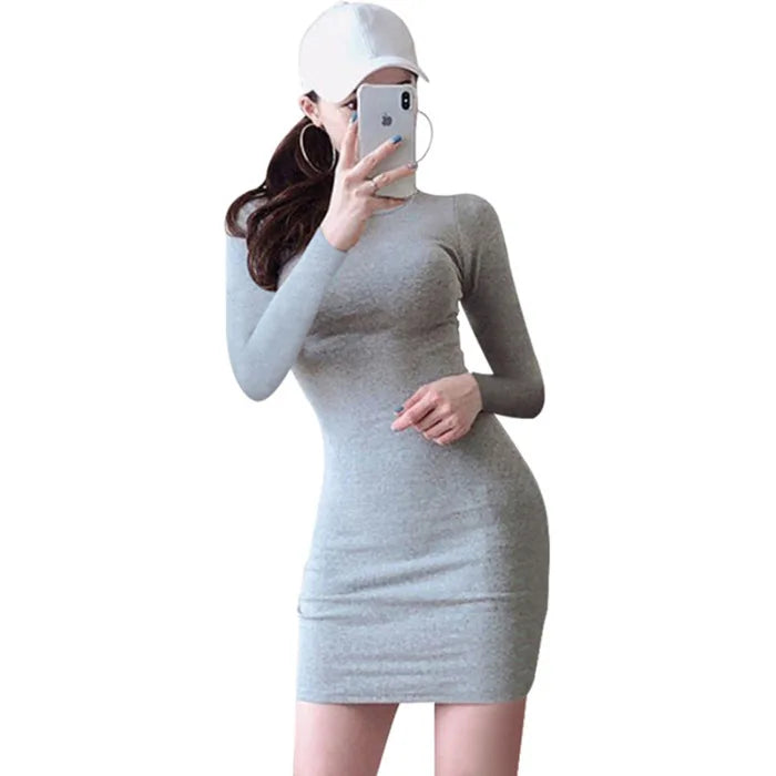 Slim Fit Mini Dress Women's Bodycon Skirt Sexy Tight Short Dresses Elastic Waist A- Line Midi Dress Pure Color Retro Style