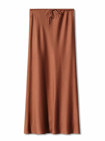Long Satin Skirts Women Dark Green Luxury Spring Summer Maxi Straight Black Skirt Long Shining Satin Skirt Maxi Brown Ladies