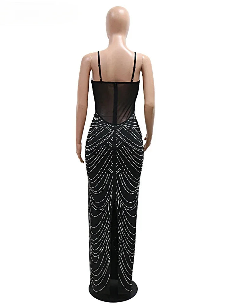 New Luxury Sparkly Crystal Rhinestone Pearl Celebrities Gown Brown Dress Woman Strap Evening Party Birthday Prom Wedding Vestido