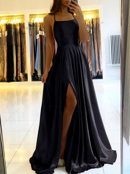 MisShow Satin Cowl Neck Tie Straps Maxi Women Summer Dresses Sexy High Slit Bridesmaid Evening Prom Party Dress for Night out