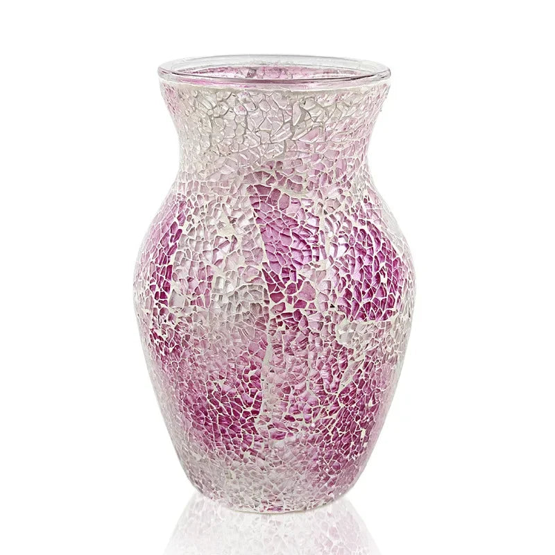 8" Handcrafted Glass Vase - Iridescent European Mosaic Design for Elegant Home Decor