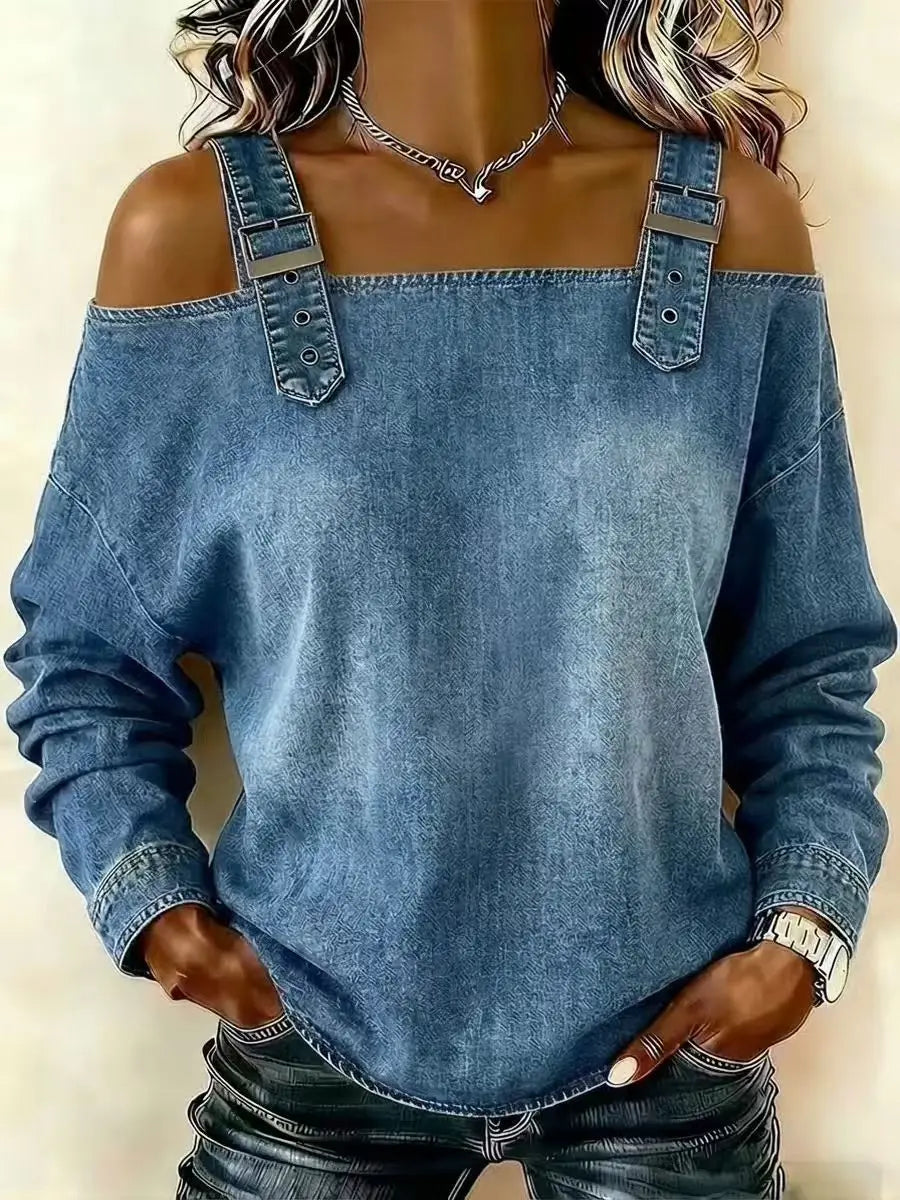 Women's Blouses Spring Summer Fall New Style Casual One-line Tie Shoulder Strap Long-sleeve Top Fashion Shirt For Women Clothing