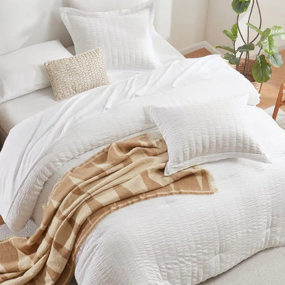 7-Piece Winter White Queen Bedding Set with Down Alternative Comforter, Soft Microfiber Sheets