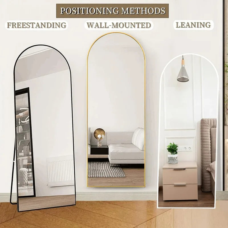 Elegant Arched-Top Full Length Freestanding Mirror - Copper-Free Silver, 56"L x 20"W, 3 Colors