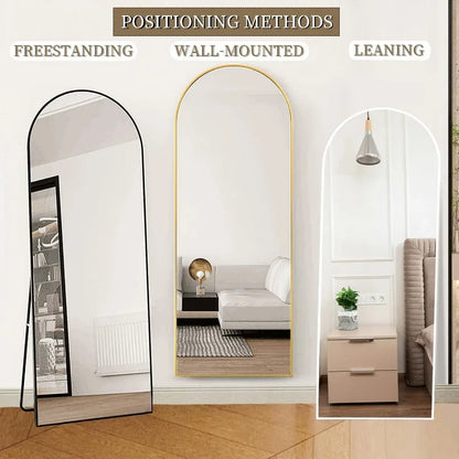 Elegant Arched-Top Full Length Freestanding Mirror - Copper-Free Silver, 56"L x 20"W, 3 Colors