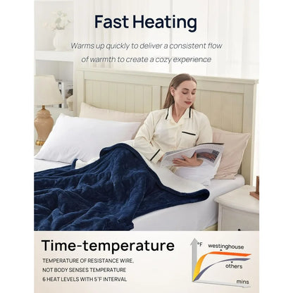 Cozy Flannel Sherpa Electric Blanket with 6 Heat Settings & Foot Pocket for Ultimate Comfort