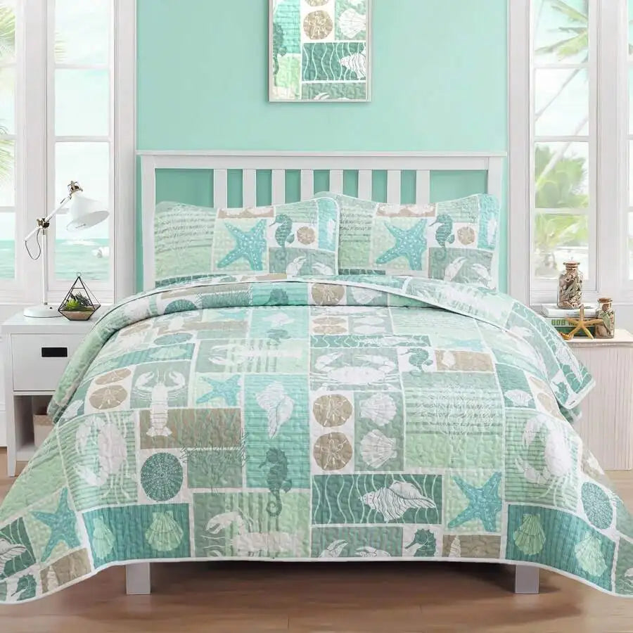 3-Piece Queen Floral Quilt Set, Lightweight Reversible Farmhouse Coverlet with 2 Pillow Shams