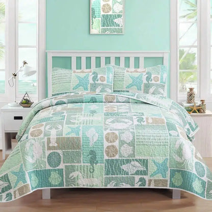 3-Piece Queen Floral Quilt Set, Lightweight Reversible Farmhouse Coverlet with 2 Pillow Shams