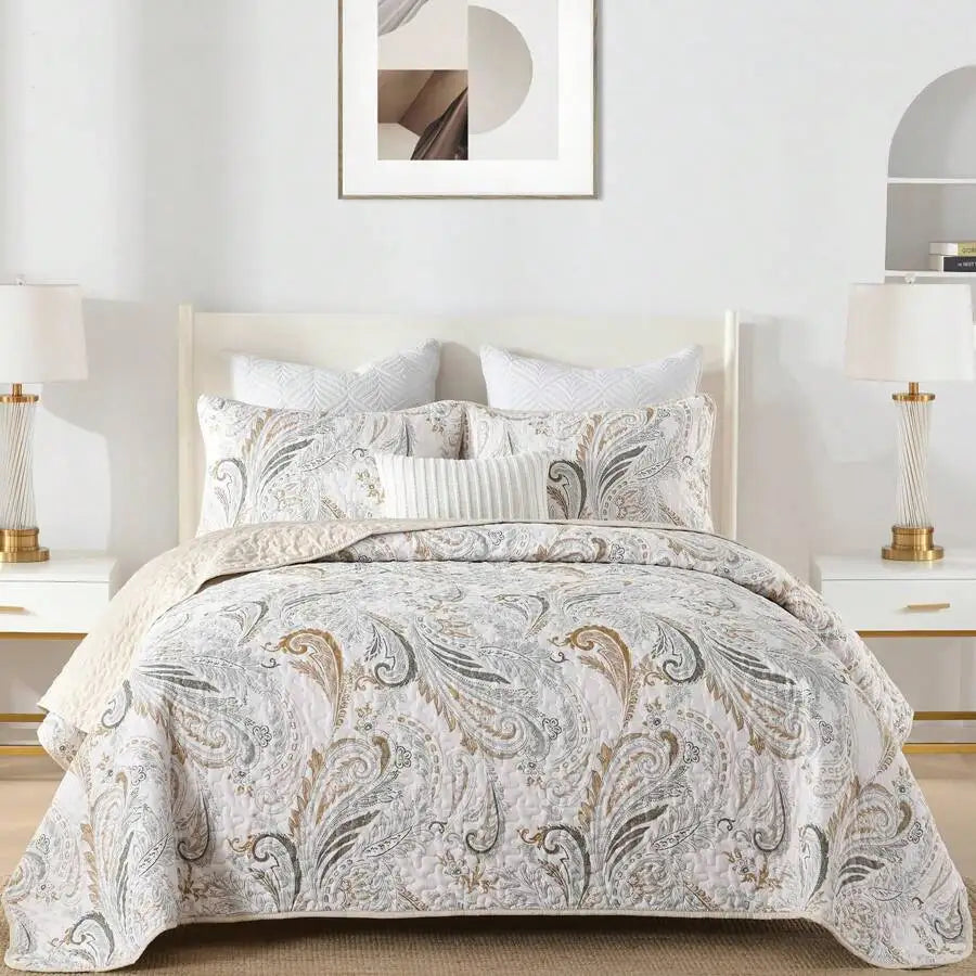 3-Piece Queen Floral Quilt Set, Lightweight Reversible Farmhouse Coverlet with 2 Pillow Shams