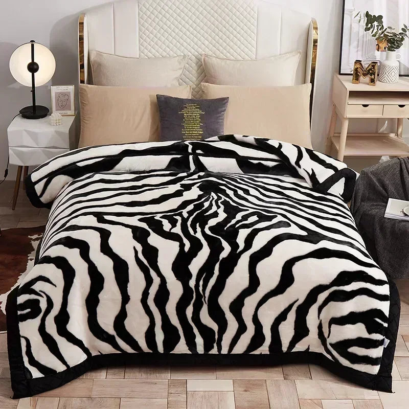 Korean Raschel 2-Ply Heavy Fleece Blanket, 78x90 Queen Size Reversible Geometric Plush Blanket