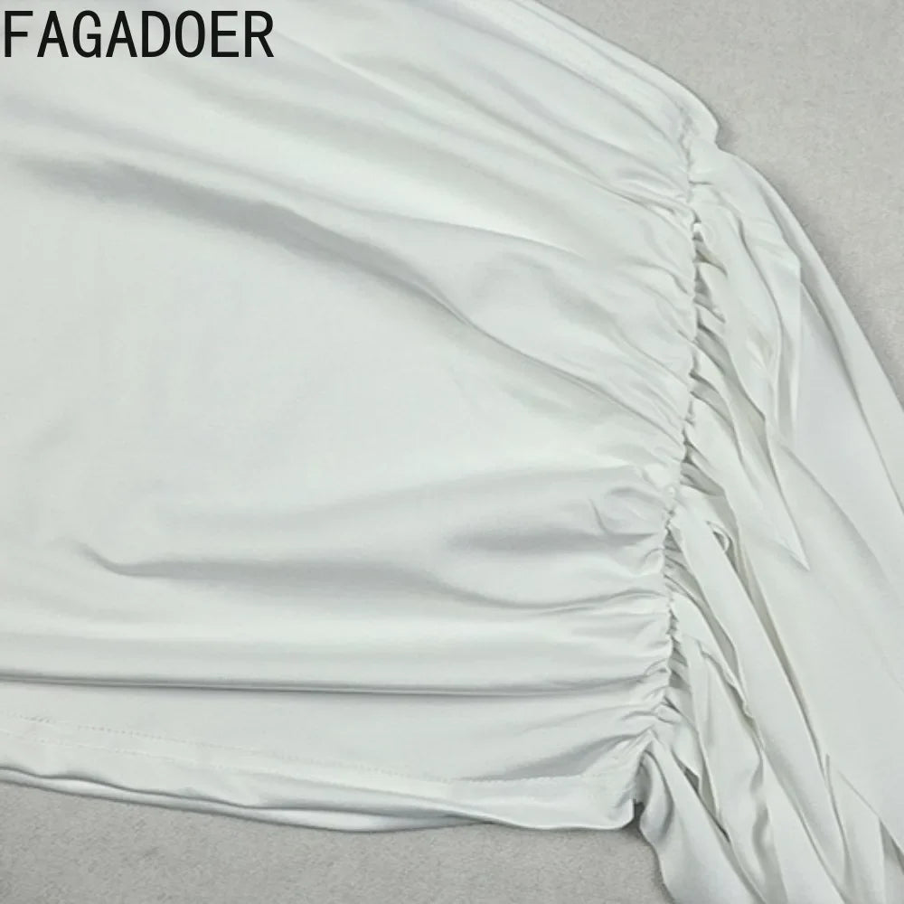 FAGADOER Sexy Irregular Ruched Patchwork Bodycon Mini Dresses Woman Halter Backless Hollow-out Dress Female Streetwear Vestidos