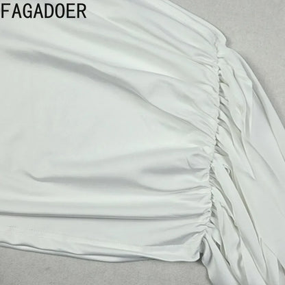 FAGADOER Sexy Irregular Ruched Patchwork Bodycon Mini Dresses Woman Halter Backless Hollow-out Dress Female Streetwear Vestidos