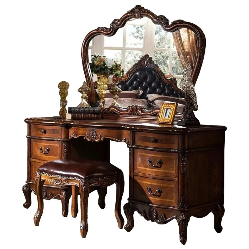 Dark Cherry Vanity Set - Luxurious Modern Hollywood Style with Mirror & Cushioned Stool