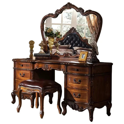 Dark Cherry Vanity Set - Luxurious Modern Hollywood Style with Mirror & Cushioned Stool