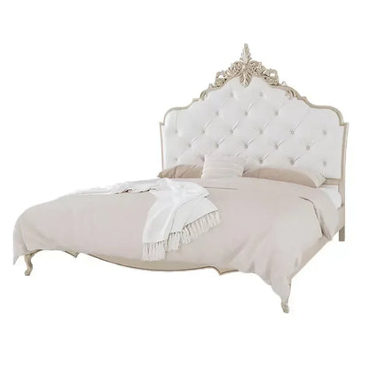 Luxury Wood Bed Set with Vintage European Design & Elegant Gold Nightstands
