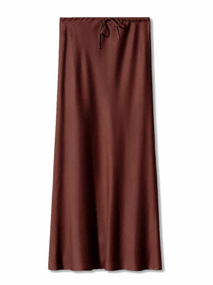 Long Satin Skirts Women Dark Green Luxury Spring Summer Maxi Straight Black Skirt Long Shining Satin Skirt Maxi Brown Ladies