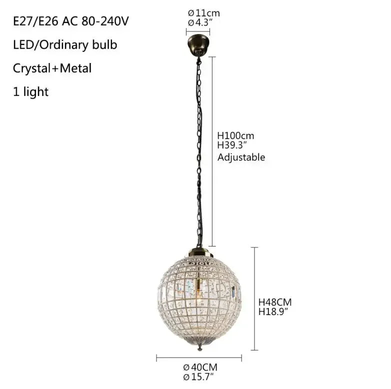 Vintage Crystal Chandelier - Luxurious Retro Orb Design with Exquisite Glass Crystals