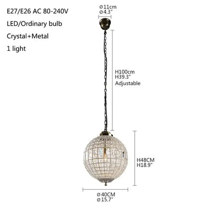 Vintage Crystal Chandelier - Luxurious Retro Orb Design with Exquisite Glass Crystals