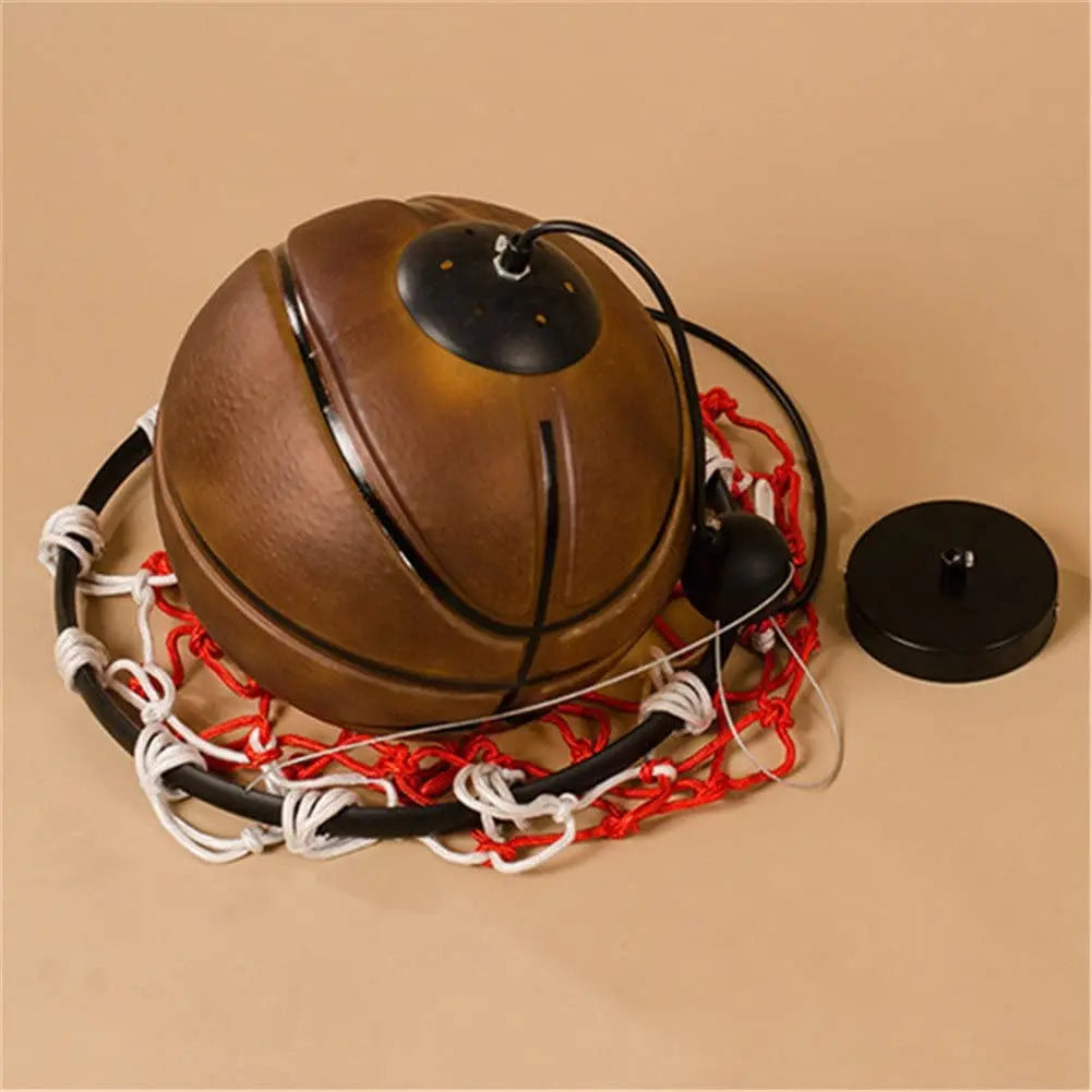 Retro Basketball Light Fixture – Industrial Style LED Hanging Lamp in Orange and Black for Man Cave