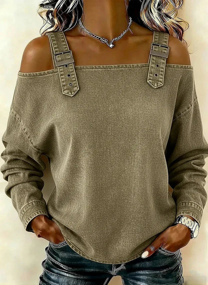 Women's Blouses Spring Summer Fall New Style Casual One-line Tie Shoulder Strap Long-sleeve Top Fashion Shirt For Women Clothing