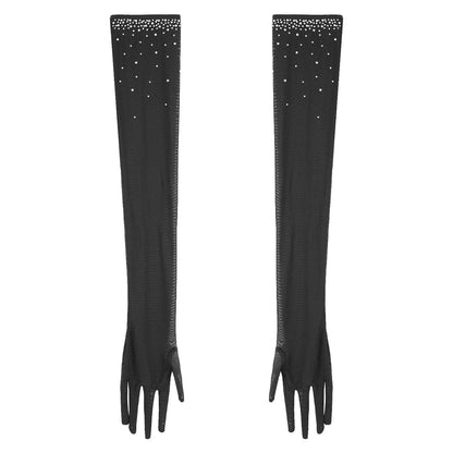Womens Latin Dance Dress Sheer Mesh Patchwork Tiered Tassel Bodysuit Dress and Gloves for Tango Samba Dance Ballroom Dancewear