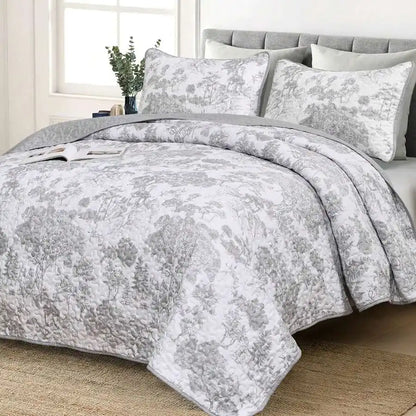 3-Piece Queen Floral Quilt Set, Lightweight Reversible Farmhouse Coverlet with 2 Pillow Shams