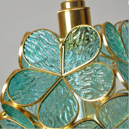 Flower-Shaped Pendant Light - 22Cm Blue Pink Glass with Vintage Brass Finish for Elegant Decor