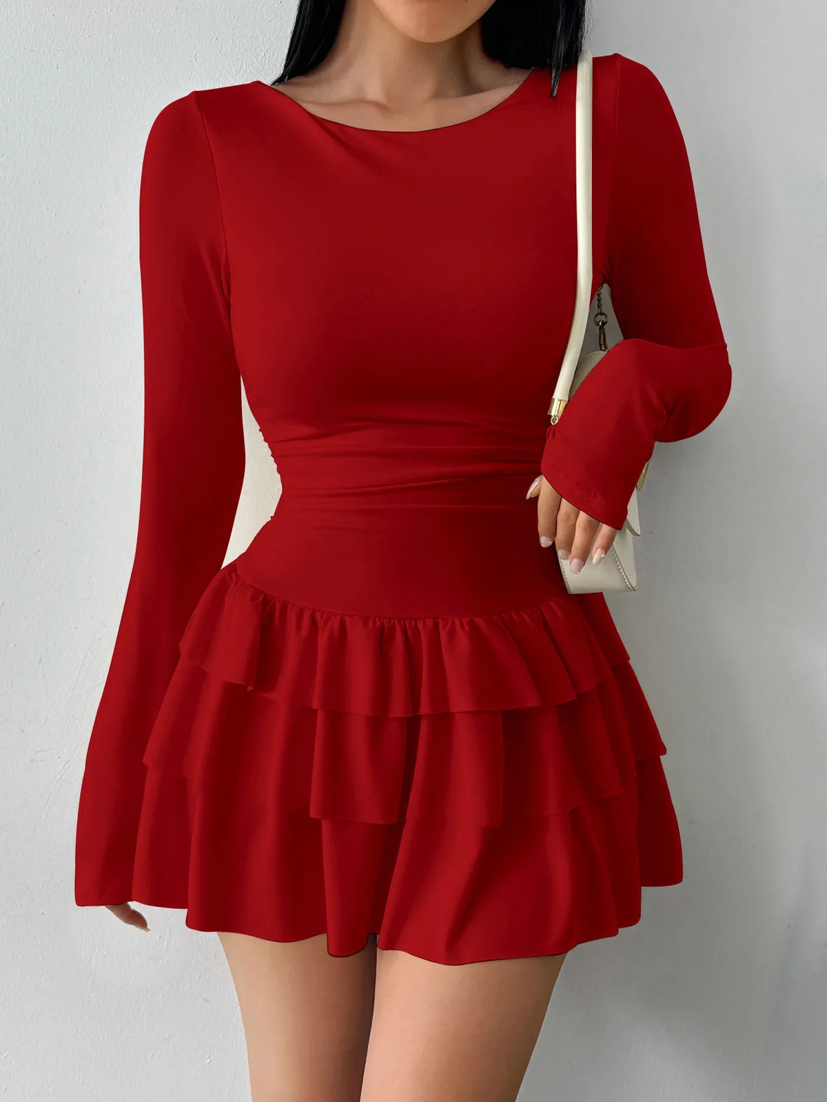 Temperament Dresses 2025 Woman Mini vestidos Simple Style Elegant French Bodycon Slim Pleated Fashion Long Sleeve Commuting Sexy