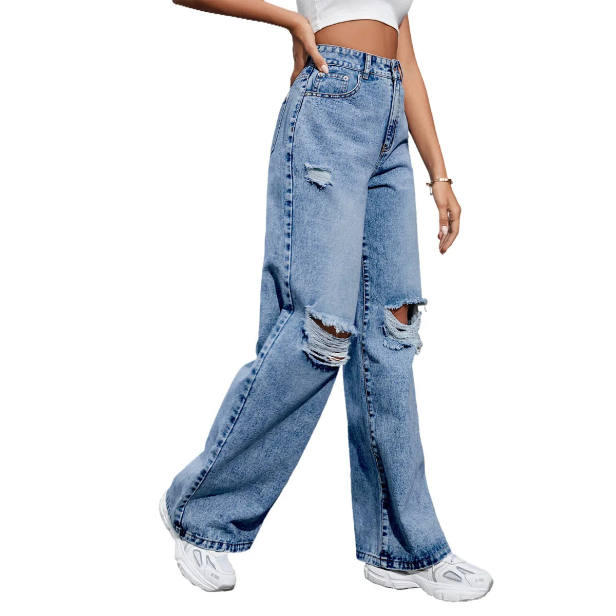 Summer Y2k Ripped Wide Leg Baggy Jeans Women 2024 Fashion High Waist New In Denim Pants Trousers Casual