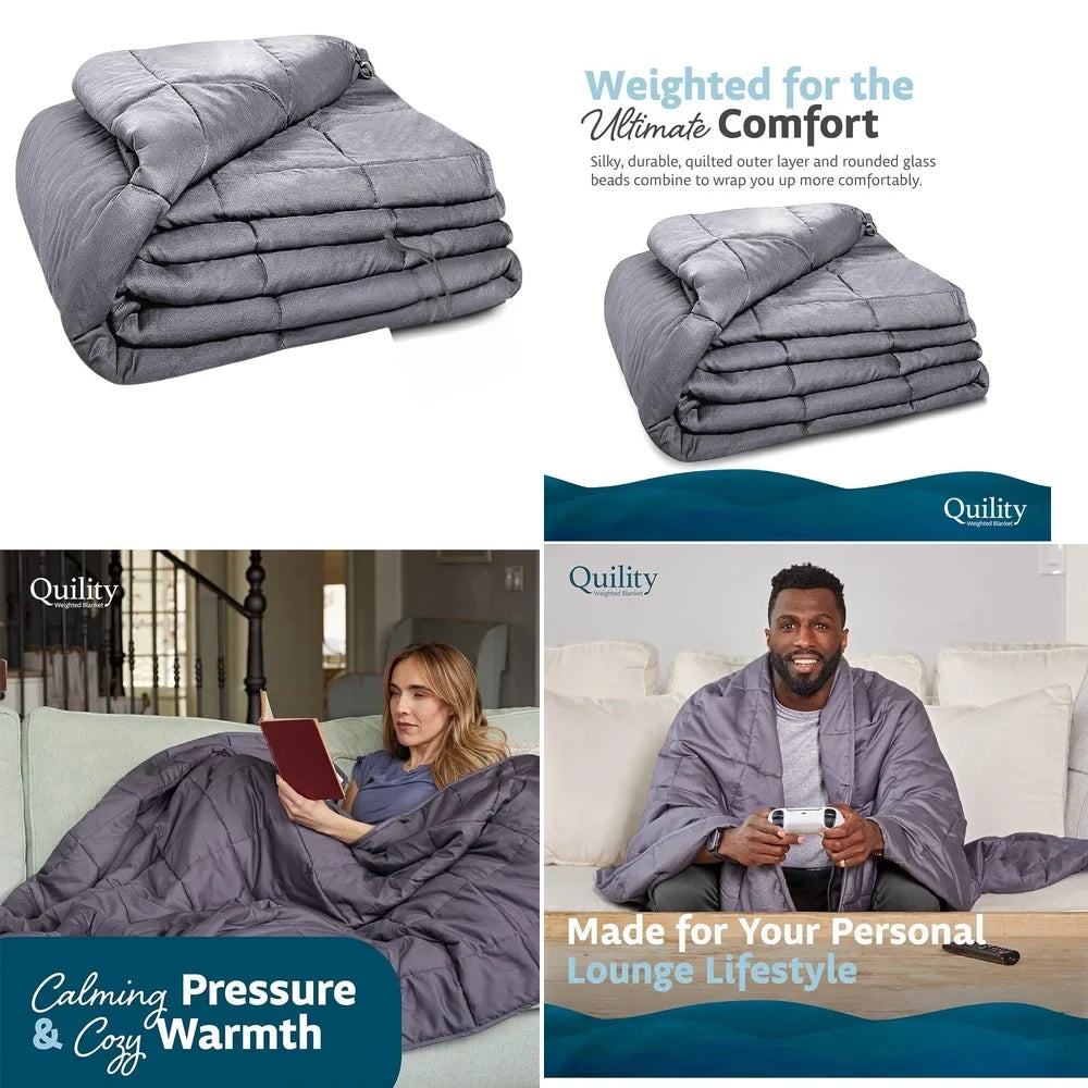 Quility 20 lb Queen Weighted Blanket, 60x80 Breathable Cotton Glass Bead Blanket for Adults