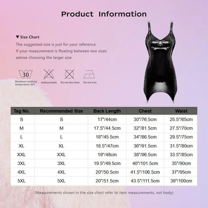 Womens Latex Bodycon Tight Mini Dress Rave Clubwear Back Zipper Glossy Patent Leather Bodycon Short Dress with Garter Clips
