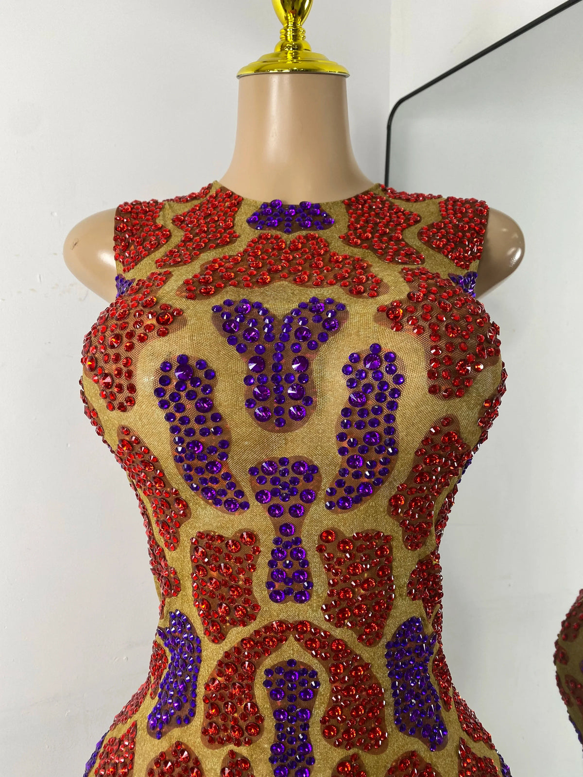 Sparkly Rhinestones Women Sexy Sleeveless Mesh See Through Mini Bodycon Birthday Dress Party Stage Wear Performance Costume