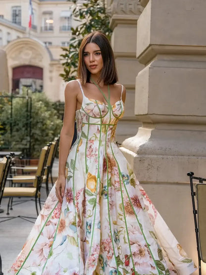 Elegant Printed Women's Summer Dress Sleeveless Halter Waist-closed A-line Lady Dresses Spring Fashion Female Vacation Robe 2026