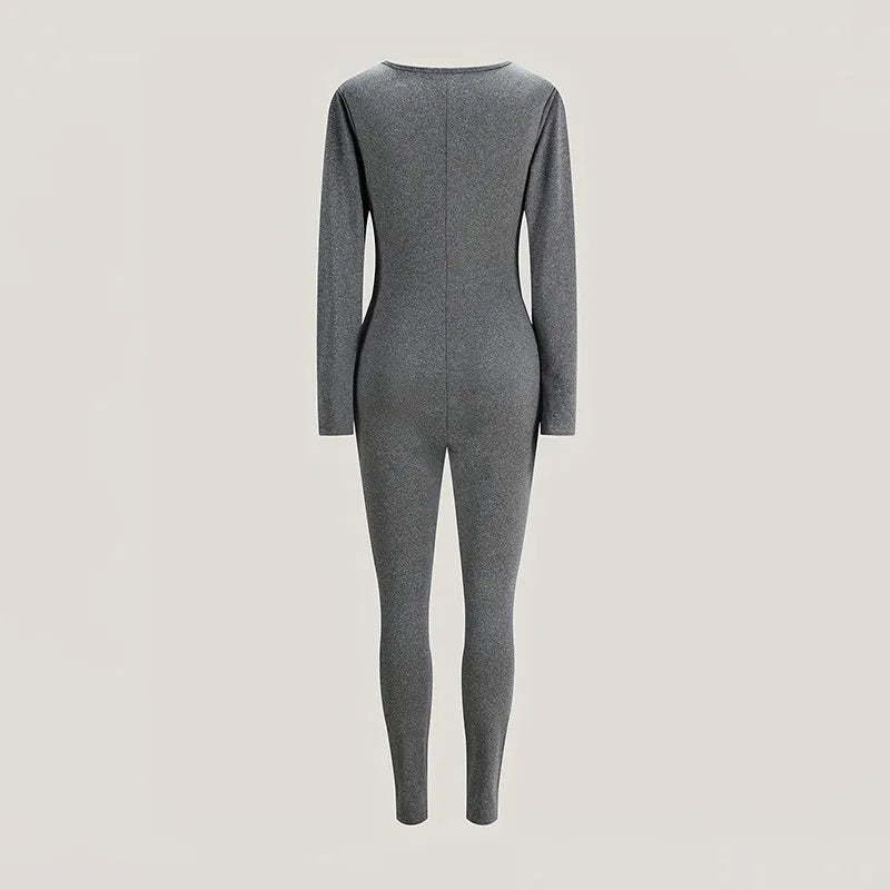 Women's Jumpsuits Autumn New Long Sleeve Bodycon Fashion Zippers Sexy Grey Rompers Casual Streetwear Fitness Sports Yoga Overall