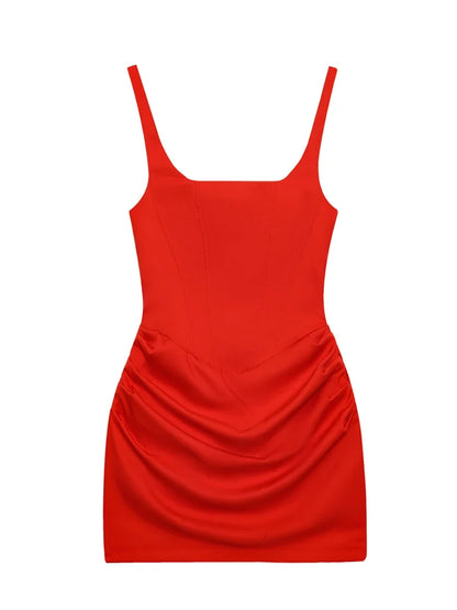 French Style Women Ruched Short Dress Fashion Summer Party Evening Gown Spaghetti Strap Bodycon Sexy Bandage Corset Mini Dress