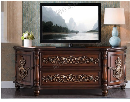 Traditional Birch Wood Media Console with 4 Drawers & Cabinets - Stylish Storage Solution