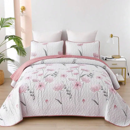 3-Piece Queen Floral Quilt Set, Lightweight Reversible Farmhouse Coverlet with 2 Pillow Shams