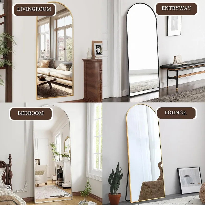 Elegant Arched-Top Full Length Freestanding Mirror - Copper-Free Silver, 56"L x 20"W, 3 Colors