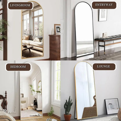 Elegant Arched-Top Full Length Freestanding Mirror - Copper-Free Silver, 56"L x 20"W, 3 Colors