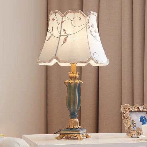 Traditional Elegant Fabric Shade Desk Lamp with Floral Design - 54cm High, Multiple Color Options